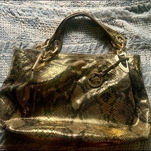 Large Gold and black metallic snake print MIchael kors bag